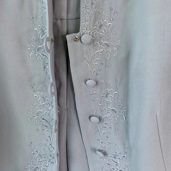 NYP Suits Vintage Embroidered Blazer Pantsuit Two Piece Set Size 14 Ash Blue - Picture 7 of 16